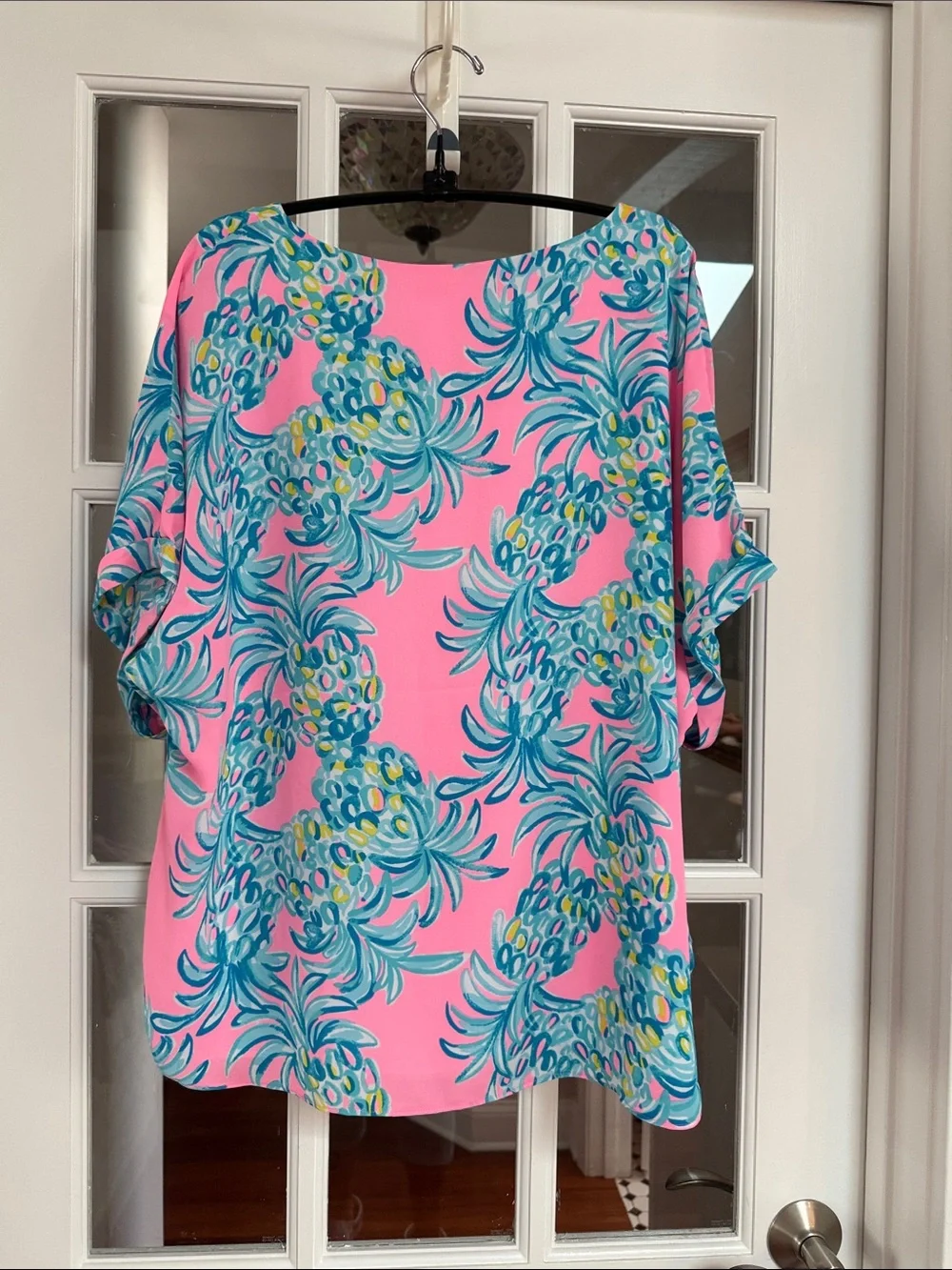 Lilly Pulitzer Pink Tropical Pineapple V-Neck Blouse - Picture 6 of 6